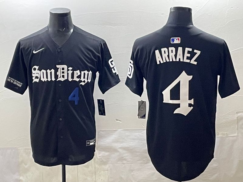 Men 2025 San Diego Padres #4 Arraez Black Five generations Joint Name Nike MLB Jersey style 6